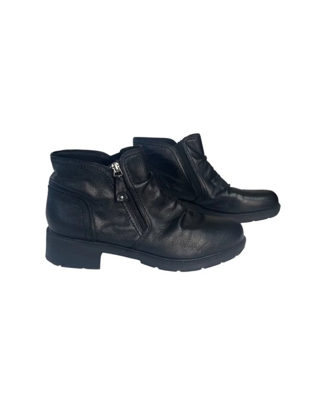 Clarks Leather Ankle Boots Side Zipper US Size 11 Black Womens